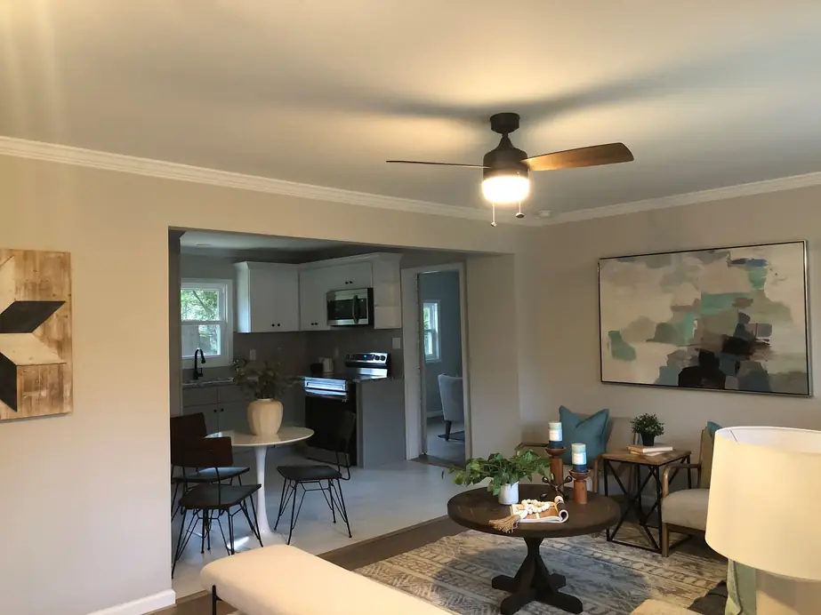 Living room opening into the kitchen